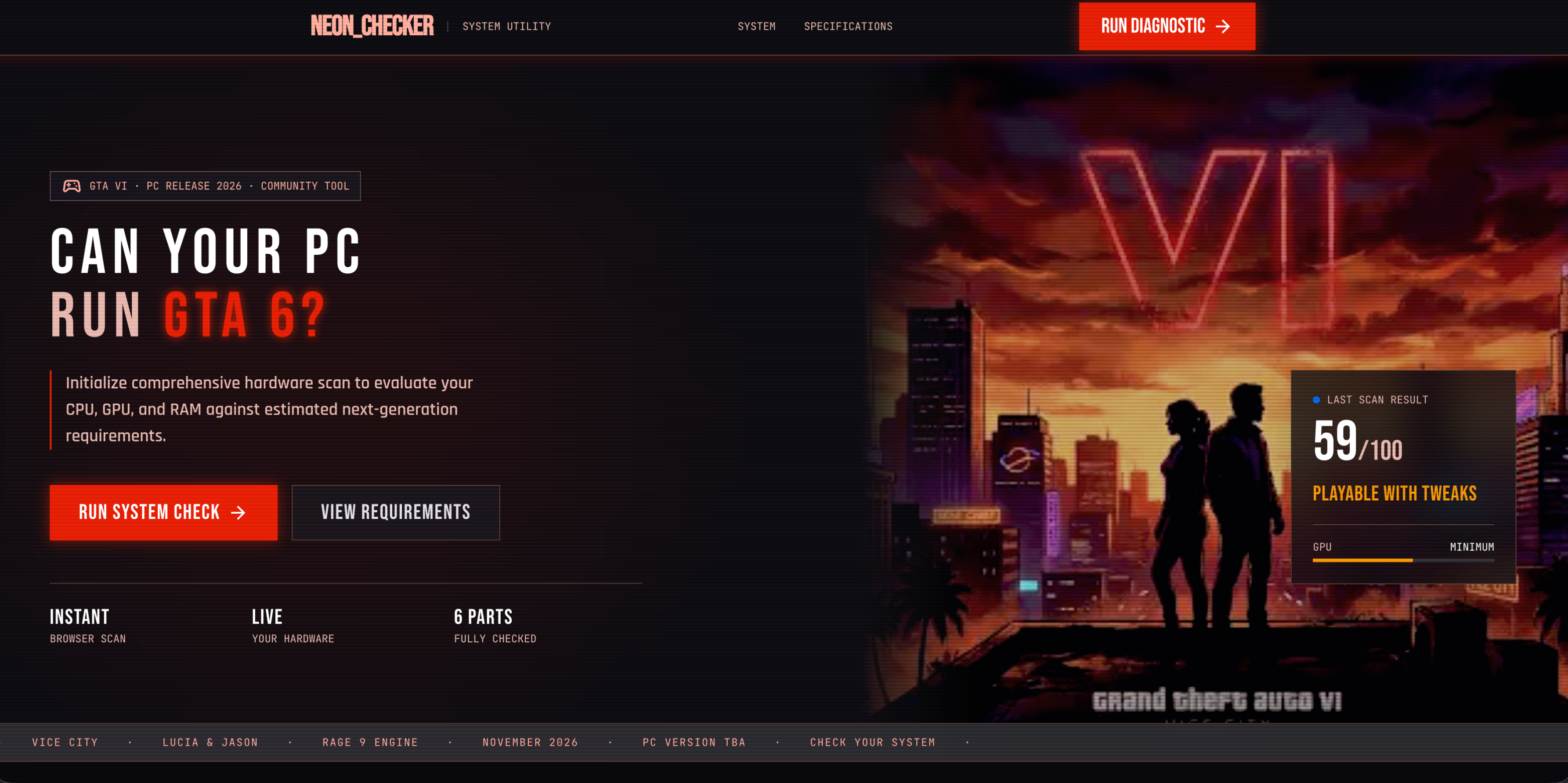 GTA VI System Checker – PC Compatibility & Performance Analyzer